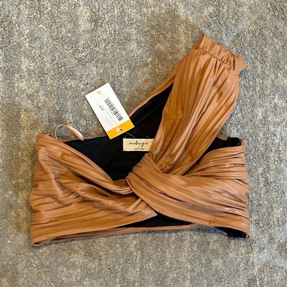 Faux leather going out top